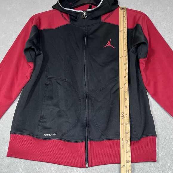 Nike Air Jumpman Sweatshirt Youth Boy Medium Black Red Full Zip-Up Jacket Hoodie - Picture 9 of 12